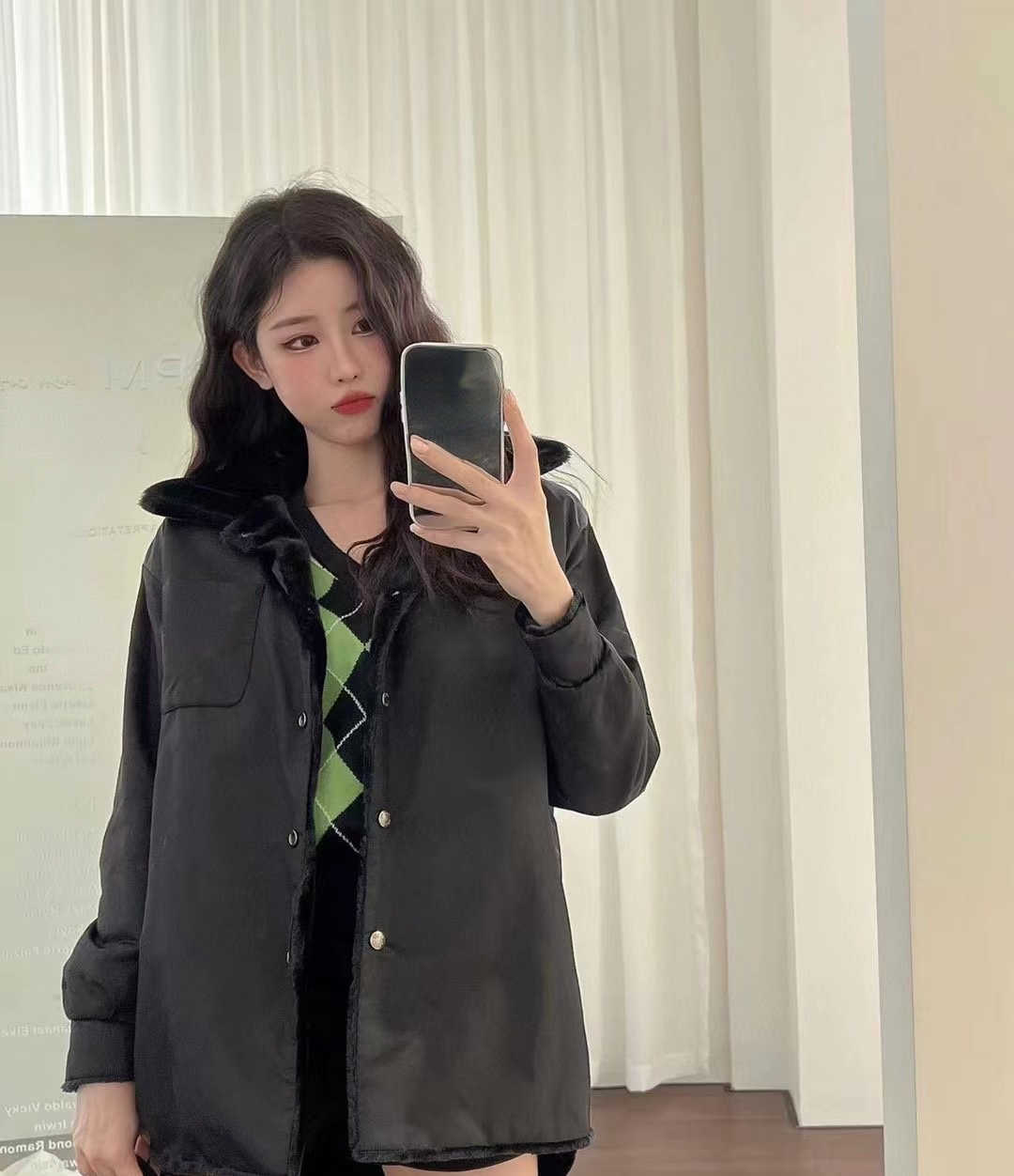 

Women' Down Parkas 22 Autumn and Winter New nylon triangle for men and women Cool and versatile One coat with wool coat, Black3