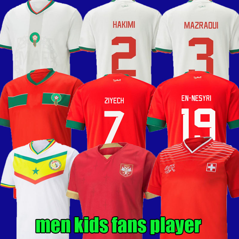 

2022 2023 Morocco soccer jerseys Senegal MANE Hakimi Bono Ghana 22 23 Boufal maillot Serbia football uniforms shirts Mazraoui men kids kit away fans player version, Serbia away