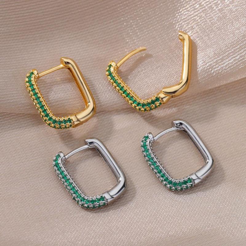 

Hoop Earrings Fashion Geometric Zircon Square For Women Simple Crystal Piercing Shiny Earring Party Jewelry Gift Bijoux Femme