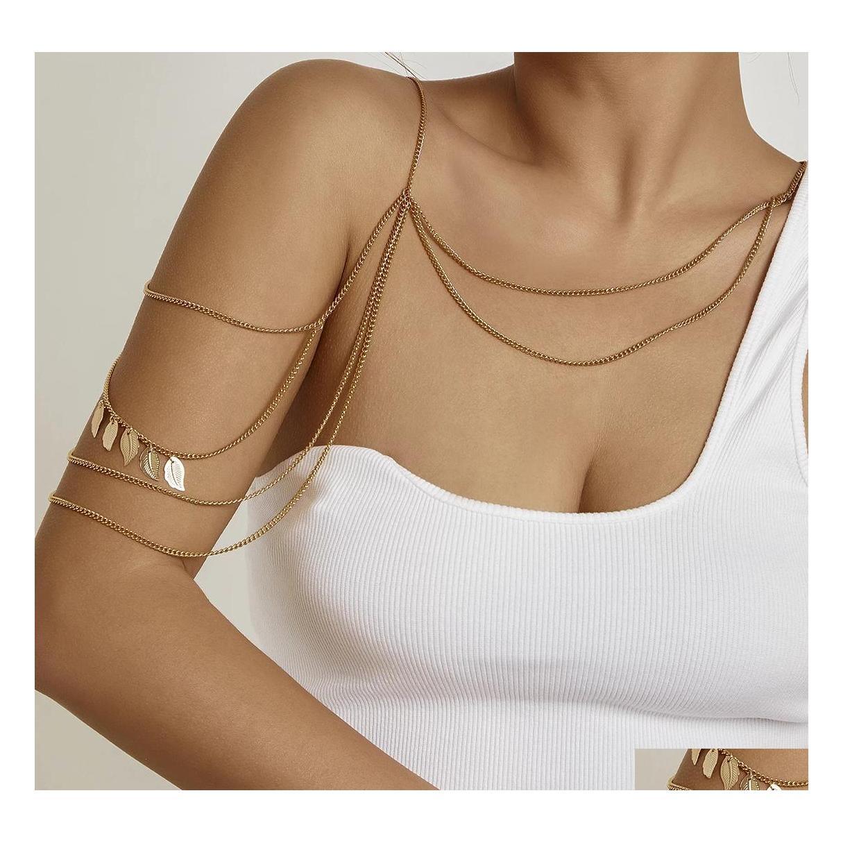 

Belly Chains Bohemian Metal Leaves Tassel Pendants Upper Arm Bracelet For Women Sleeveless Shoder Ornament Chains Drop Delivery Jewel Dh2F1