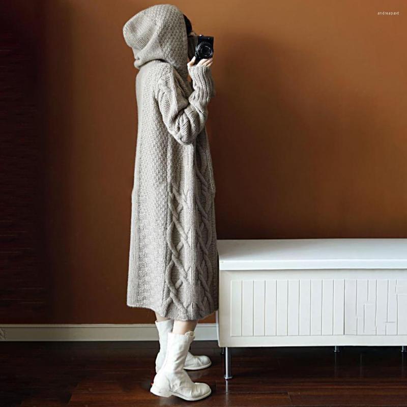 

Women's Knits Trendy Women Hooded Cardigan Hood Keep Warm Female Long Style Thickened Jacket Knitwear, Grey
