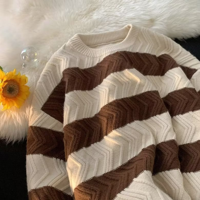 

Men's Sweaters HOUZHOU Vintage Striped Knitted Sweater Pullovers Long Sleeve Male Oversize Winter Japanese Streetwear Hip Hop 221207, Gray