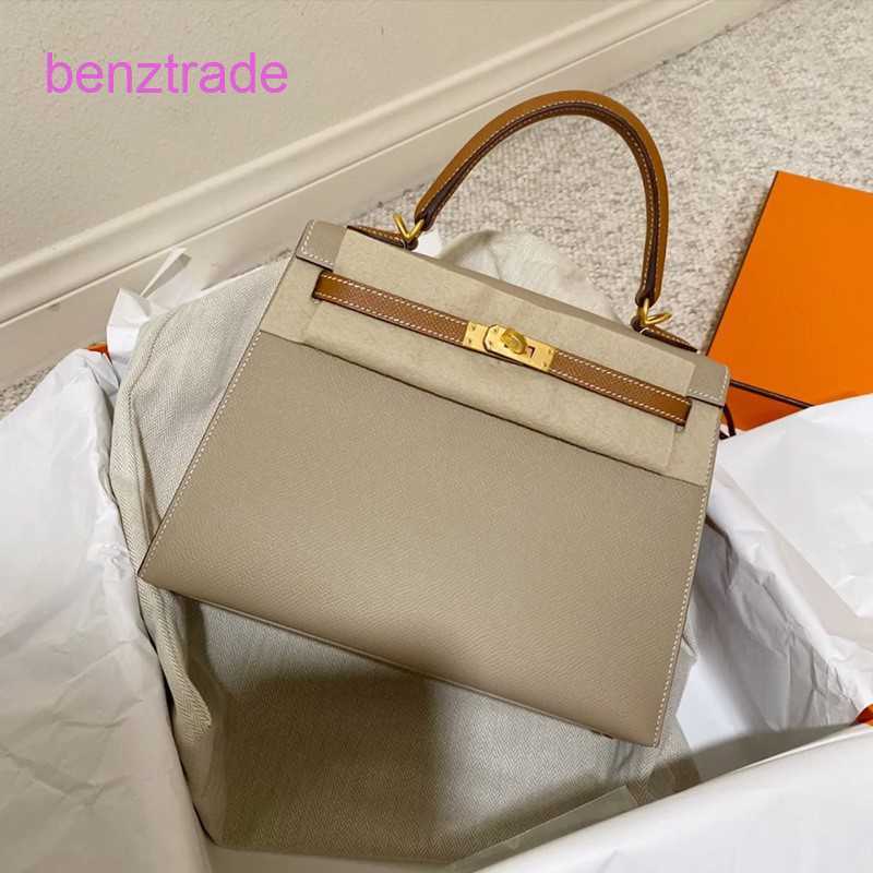 

Herme Kely bags for women online shop 2022 new fashionable cowhide women's fashion color matching second generation Single Shoulde, Elephant grey with pink - small