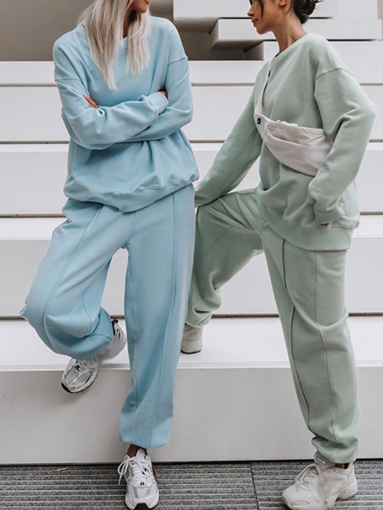 

Women' Two Piece Pants O-Neck Women' Tracksuit 2023 Casual Solid Long Sleeve Sport Suits Autumn Warm Sweatshirts And Pant Fleece Sets