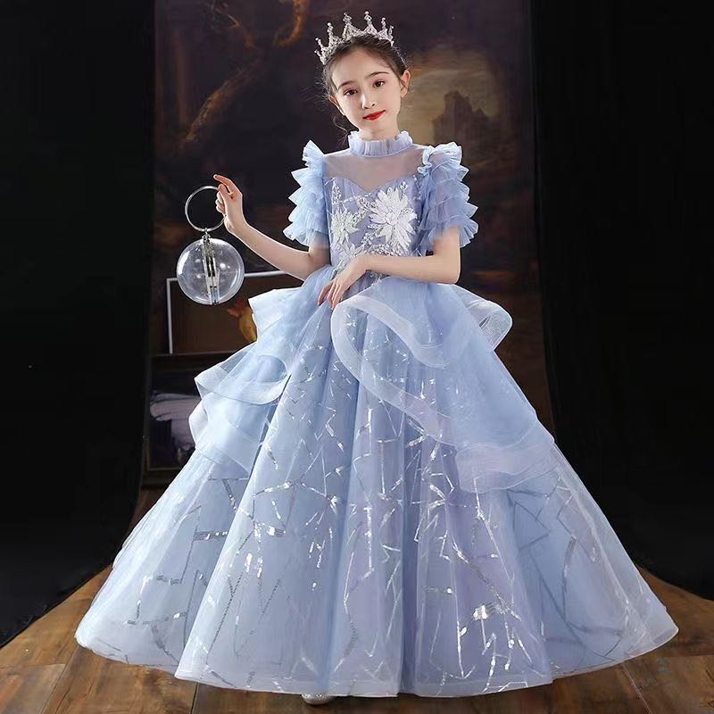 Robes longues à fleurs pour filles, pour mariage, col haut, Vintage, en dentelle, avec ceinture en Satin, robes de princesse de Communion pour en