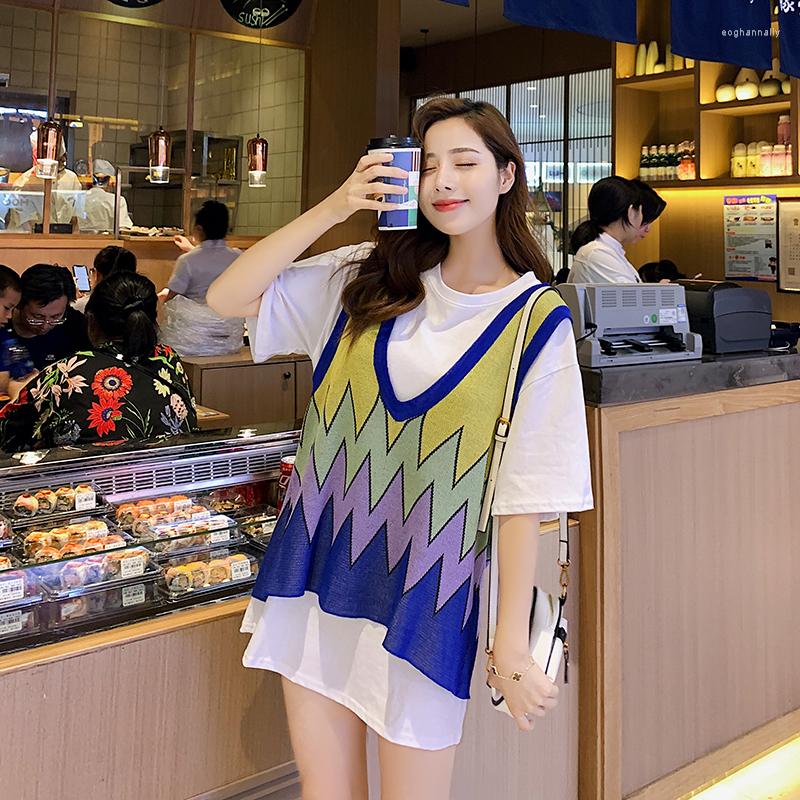 

Women' Tracksuits Sleeveless Vest Female Summer Wear White T-shirt Two-piece Set 2022 Korean Version Of Loose Thin Section Knitted V-neck, Blue