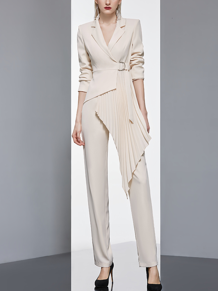 

Women s Two Piece Pants est Designer Women Fashion Blazer 2 Pieces Set Patchwork Vintage Suit Jackets Straight Pantsuit Female Chic Outfits 221206, Beige4