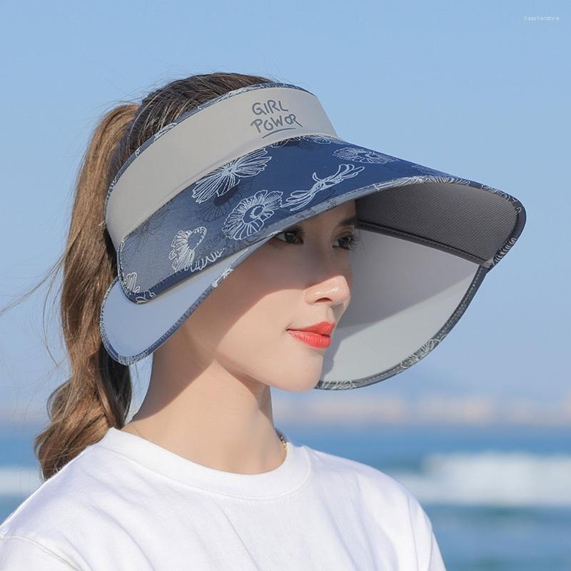 

Berets Summer Women Flower Big Brim Empty Top Hats Retractable Bucket Wide Sunscreen Caps Cycling UV Protection Sun Hat, Blue