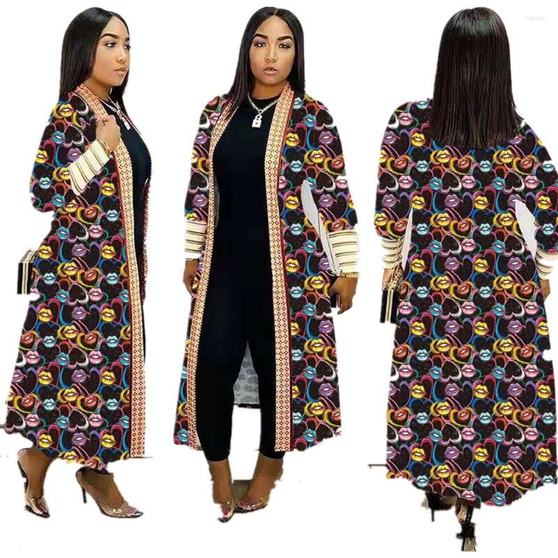 

Women' Vests Long Coat Actual Po Latest Stunning Painting Pattern Back Trench Coats Elegnat Sleeves V Neck Cardigan Autumn Winter, Black