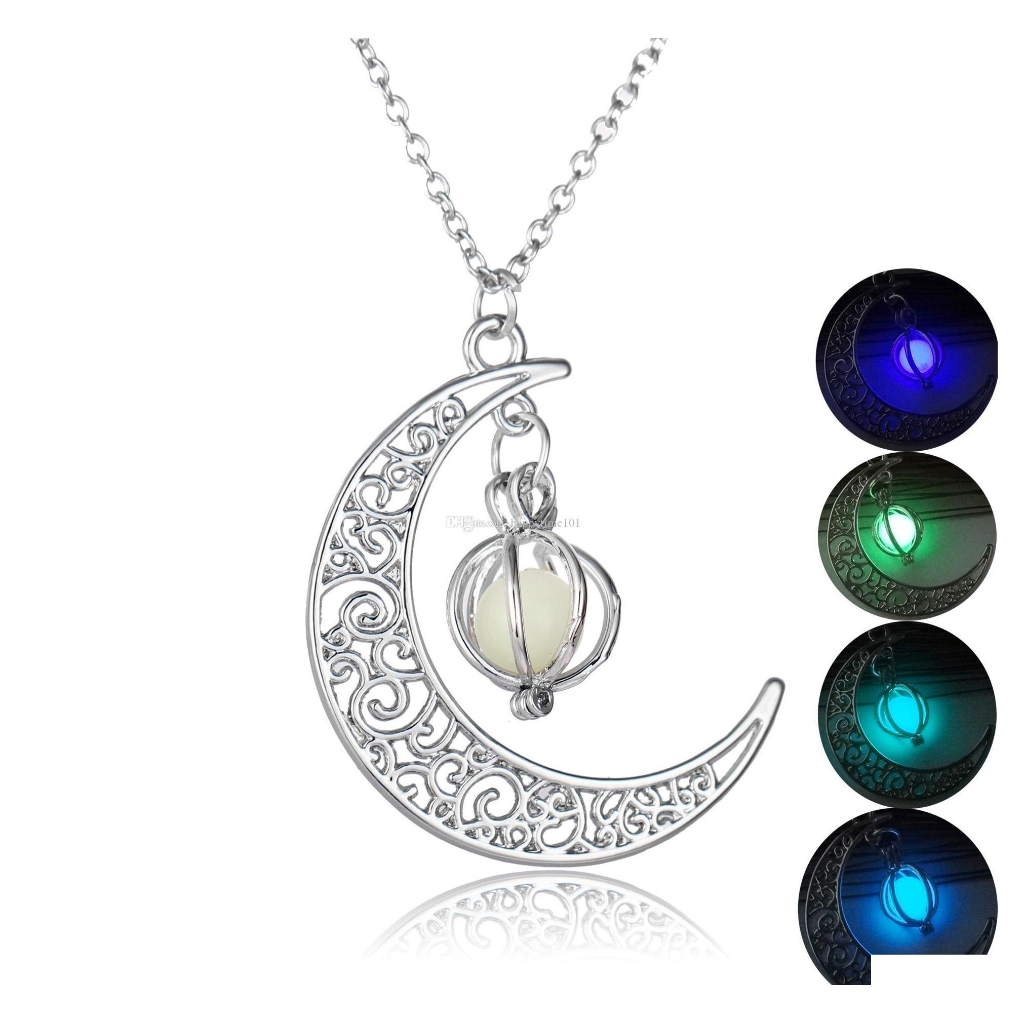 

Lockets Essentials Oil Diffuser Necklace Glow In The Dark Aromatherapy Floating Lockets Moon Pendant Necklaces For Women Fashion Jew Dhlc7