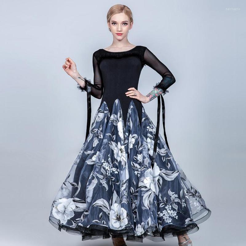 

Stage Wear Ballroom Dance Dresses Women Standard Dress Girls Waltz Fringe Social, Black