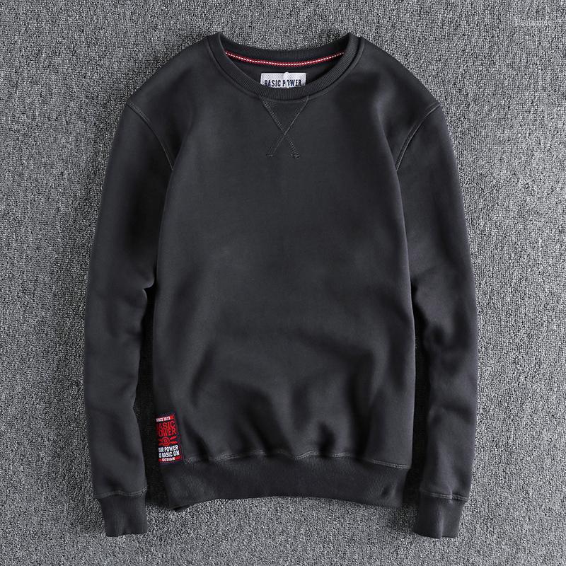 

Men's Hoodies Autumn Winter American Retro Long Sleeve Thickened Velvet Sweatshirt Men's Simple Washed Pullover Loose Youth Casual, Black