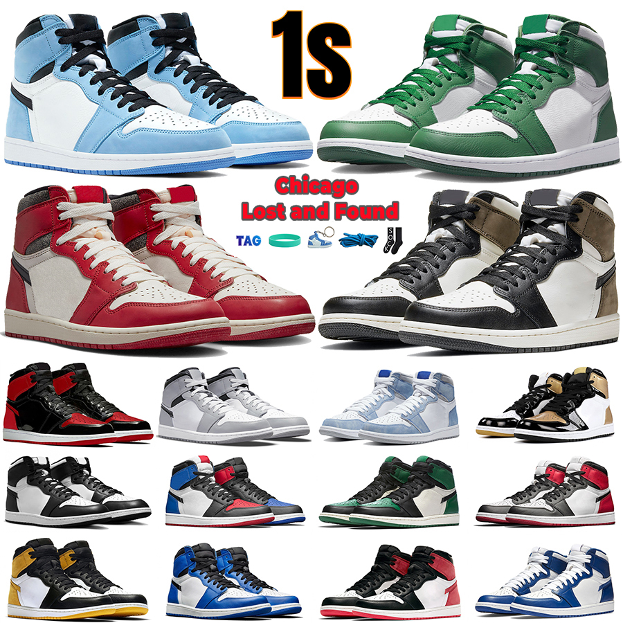 

Mens 1 OG 1s Basketball Shoes Jumpman Lost and Found Patent Bred Taxi University Blue Bleached Coral Black White Dark Mocha Retro Men Women Designer Sneakers, 14 gorge green