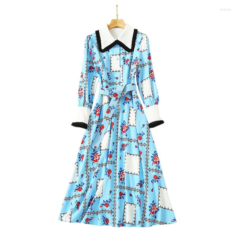 

Casual Dresses Dress For Women 2022 High Quality Spring Fashion Runway Turn-Down Collar Full Sleeves Printed Elegant NP1318Y, Picture shown