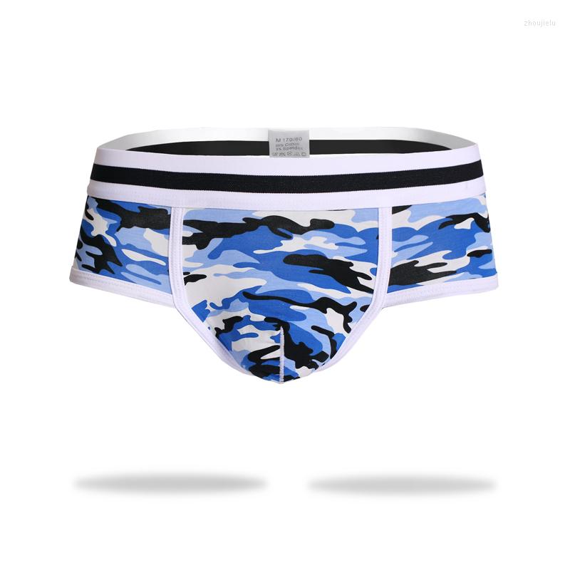 

Underpants Sexy Underwear Men Briefs Panties Middle Waist Camouflage Printed Cotton Comfortable, Blue
