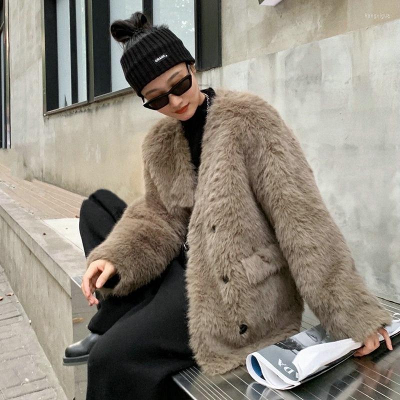 

Women' Fur Winter Woolen Coat Casual Loose For Women, Beige