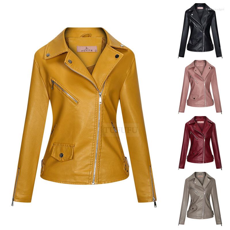 

Women's Leather 2022 Autumn And Winter European American Temperament Women's Jacket PU Lapel Zipper Slim Women, Pink
