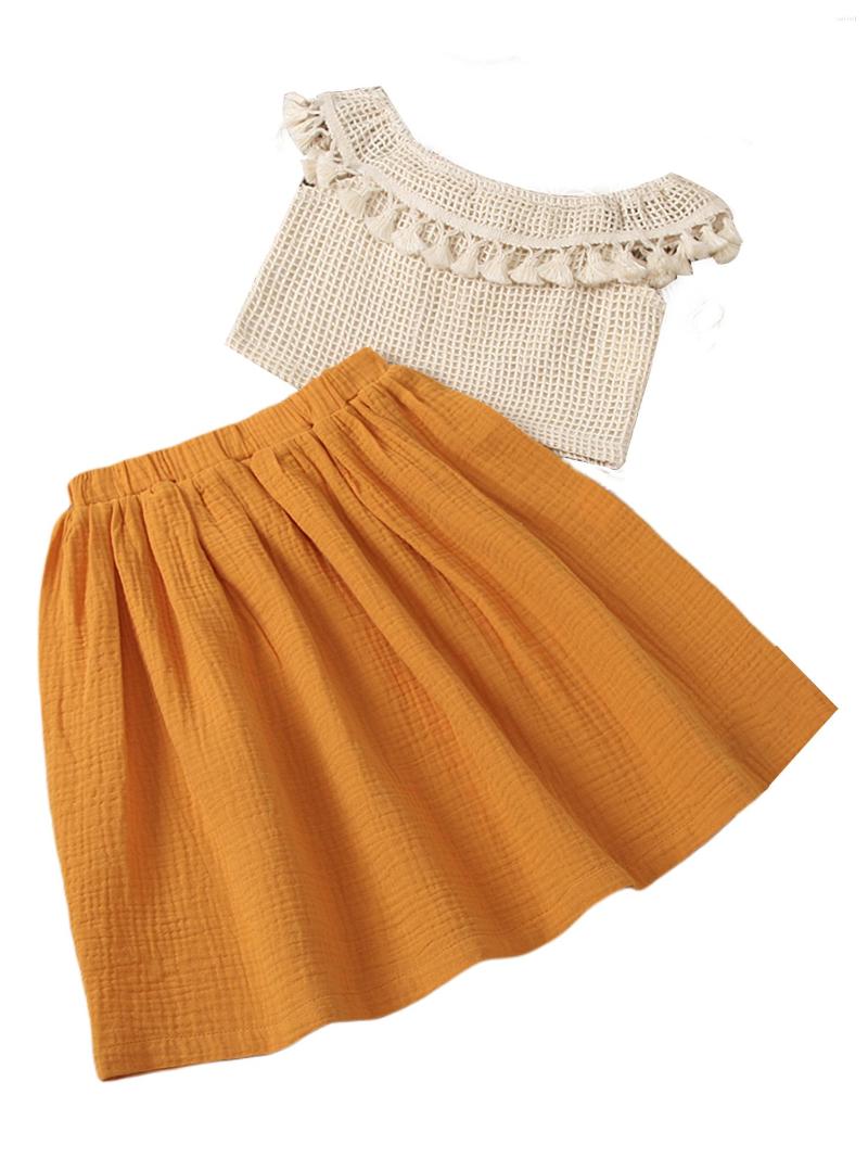 

Clothing Sets Girl's Set Fringed Ruffle Grid Tops And Skirt Two-piece Suit For Vacation Birthday Party, Picture shown