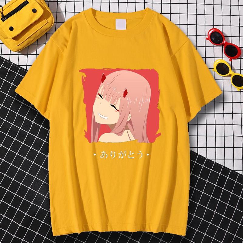 

Men' T Shirts Short Sleeve Fashion Man Tees Shirt Large Size T-shirts Cartoons Anime Zero Two Printing Tops Casual Crewneck Male, Black