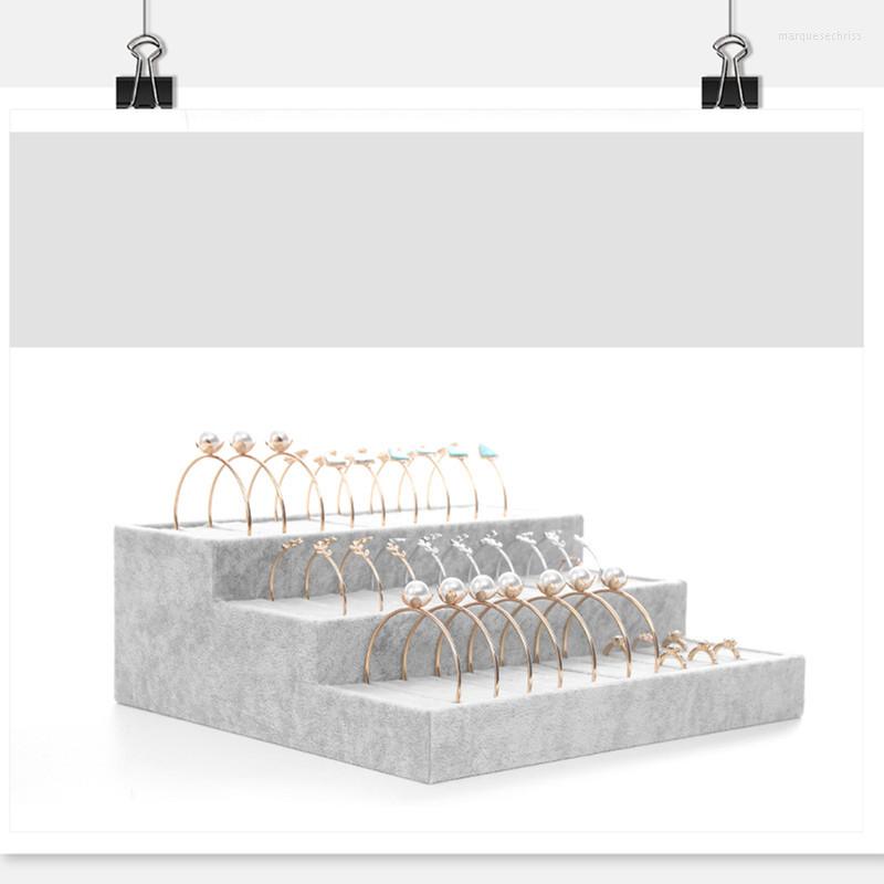 

Jewelry Pouches 1Pc White 3-Tier Velvet Bracelet Chain Watch T Bar Rack Hard Display Stand Holder Organizer