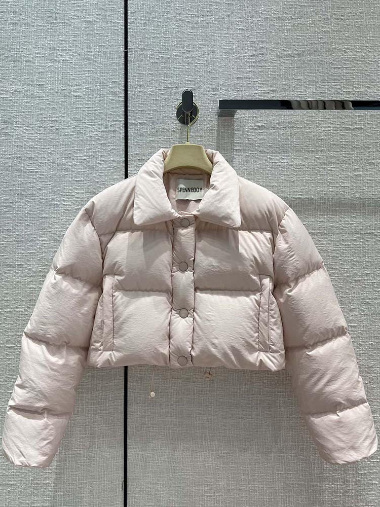 

Women Duck Down Jacket Winter Designer Fashion Vintage Pink Color Down Coat Women's Turn-down Collar Button Straight Lightweight Waterproof clothes