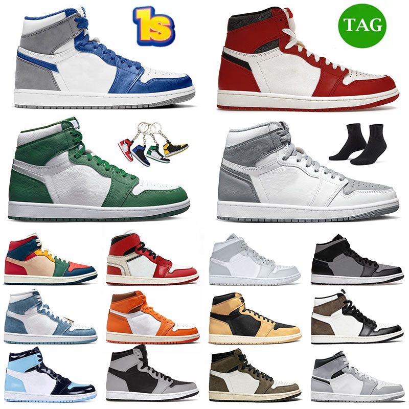 

New Basketball Shoes High OG True Blue Jumpman 1 36-46 Trainers Jogging 1s Sports Men Women J1 Sneakers Classic Chicago Lost and Found Stealth Mid Shadow Red Grey Camo, 36-46 university blue grey