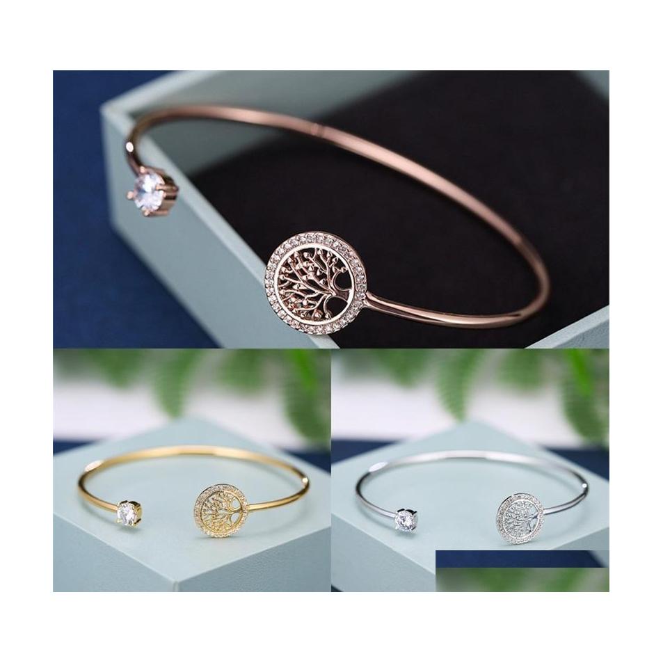

Cuff Female White Zircon Stone Cuff Bracelet Tree Of Life Adjustable Bracelets For Women Cute Rose Gold Wedding Jewelry 147 D3 Drop D Dhxil