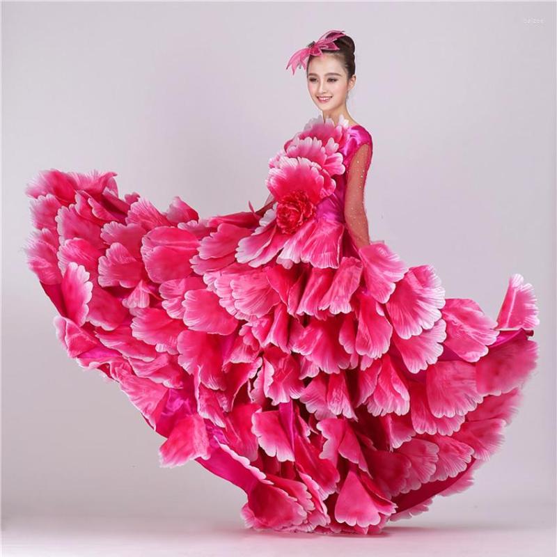 

Stage Wear 360 Degrees/yards Plus Size Women Spanish Flamenco Dress Floral Petal Maxi Gypsy Girls Performance Belly Dance Costumes, Color2