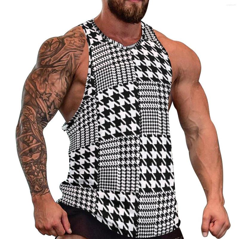 

Men' Tank Tops Houndstooth Top Black And White Patchwork Trendy Daily Bodybuilding Mens Pattern Sleeveless Vests Big Size, Style-6
