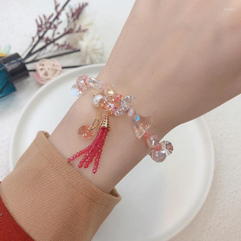 

Strand Candy Color Super Flash Crystal Bracelet Female Small Fresh Love Tassel Pendant Cute Jewelry Accessories For Women