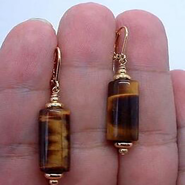 

Fashion Jewelry New Fashion Smooth Brown Tiger Eye Stone Gold DropDangle Earrings