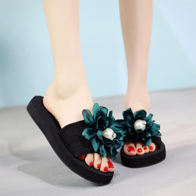 

Slippers Women Summer Fashion High Heel Sandals Beach Shoes Women's Seaside Holiday Non-Slip Flowers Outdoor Casual, 3cm orange