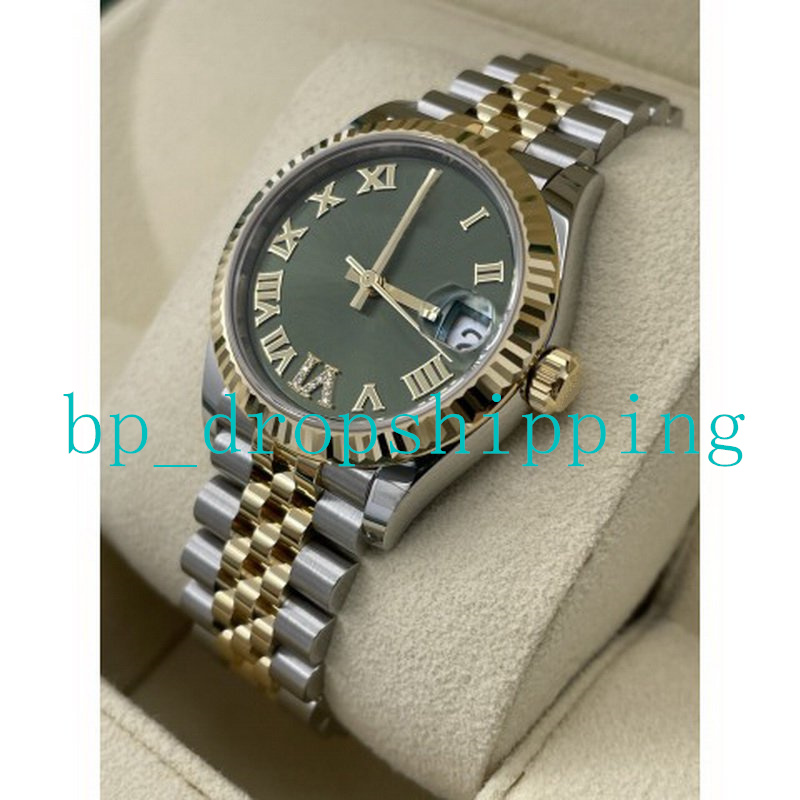 

Luxury Watch Ladies Automatic Mechanical 31mm Green dial Roman Digital Stainless Steel Two Tone Jubilee Sapphire Glass Sport Watches, Add box