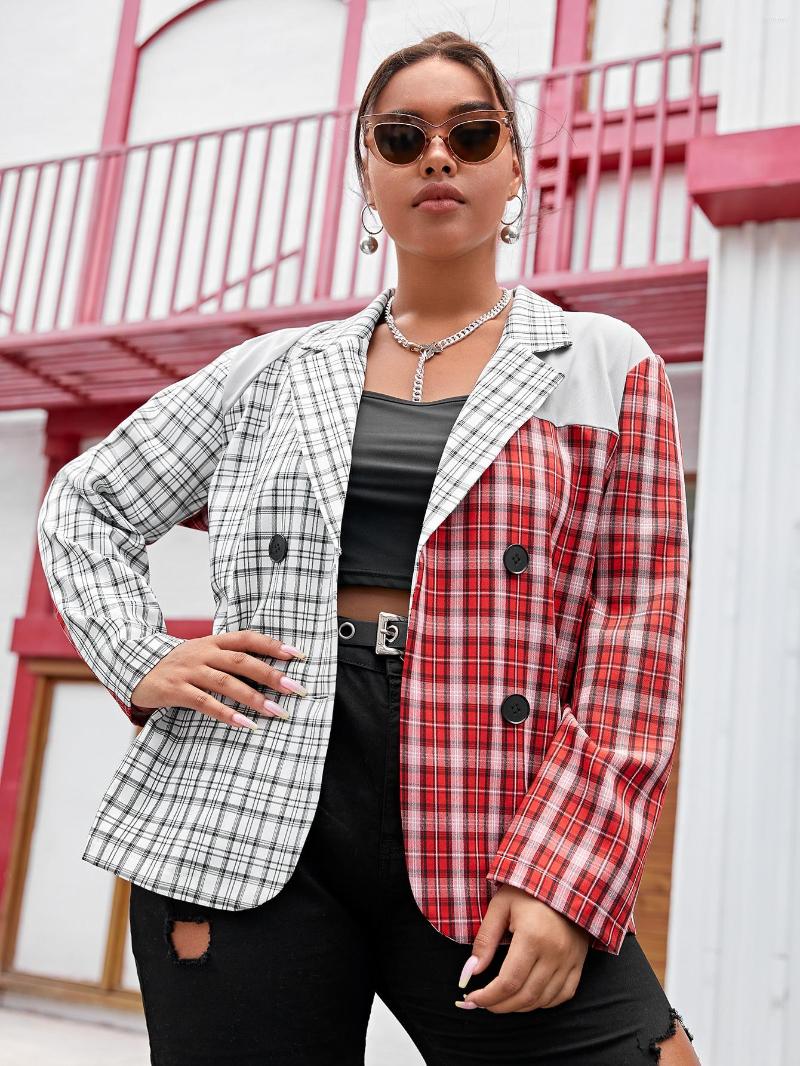 

Outerwear Women Plus Size 3XL Office Lady Patchwork Coat Curvy Stylish Long Sleeve Elegant Tops Oversized Jackets Button Chic, Ivory