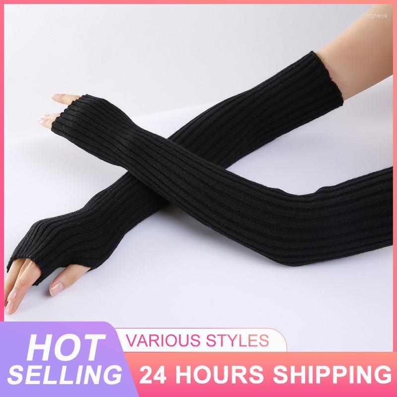 

Knee Pads Winter Knit Long Sleeve Mitten Gloves Women Casual Fingerless Arm Warmer Various Colors Practical, B05