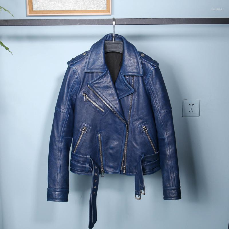 

Women' Leather Women High Quality Jacket Genuine Sheepskin Coat Female Motorcycle Coats Spring Autumn 2023 Mujer Chaqueta Pph3374, Blue