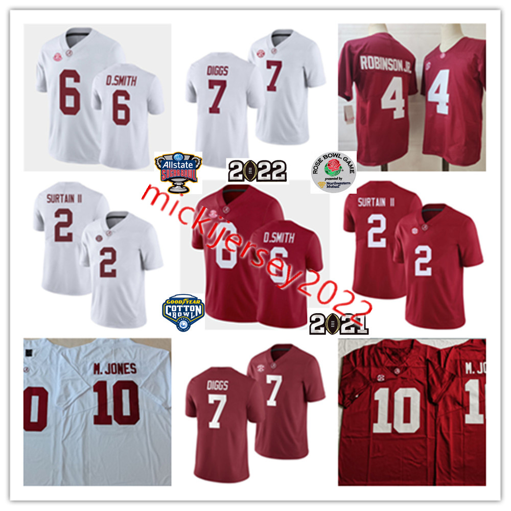 

Mac Jones DeVonta Smith Alabama Football Jersey 7 Trevon Diggs 2 Patrick Surtain II 4 Brian Robinson Jr. Stitched Alabama Crimson Tide Jerseys, 7 trevon diggs white