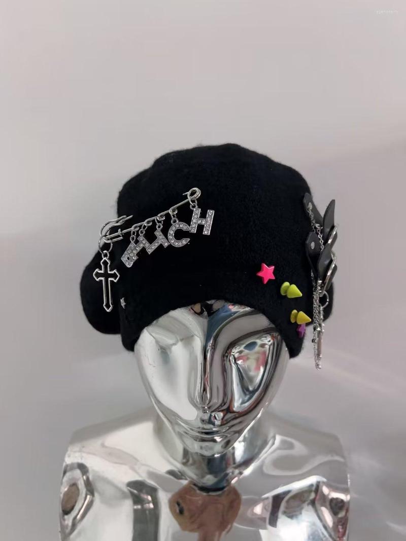 

Berets Lolita Hat Unique Aesthetic Y2k Harajuku Kawaii Gothic Punk Cute Fashion Accessories, Black