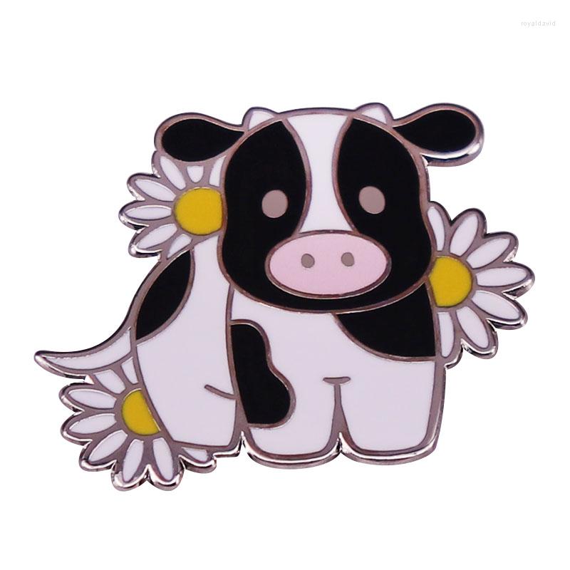 

Brooches Cute Cartoon Cow Enamel Pin Beautiful Flowers Brooch