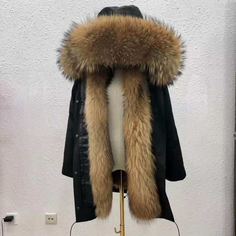 

Women's Fur Punk Style Faux Women Coats For Winter 2022 Big Collar Hooded Padded Thicken Warm Straight Oversized Female Outwear Tops, Black length 83cm
