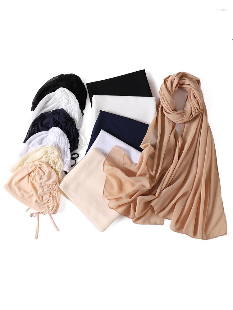 

Ethnic Clothing Chiffon Hijab 2 Piece Set Net Undercap Underscarf Caps Women Headwrap Scarf Ladies Muslim Fashion Islamic Shawl