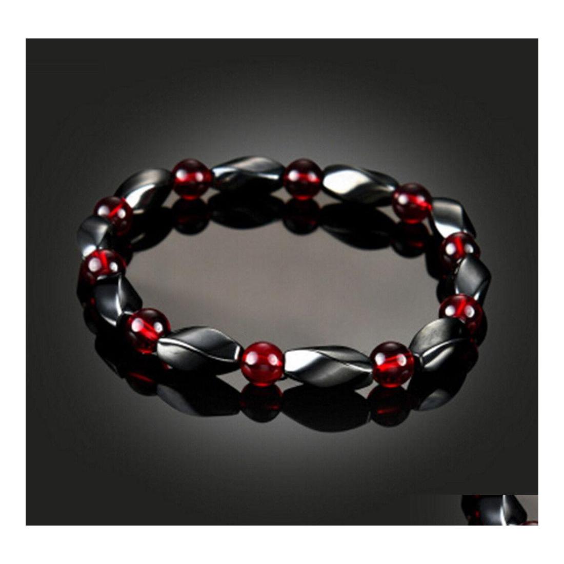 

Beaded Red Beads Chakra Hematite Stone Stretch Bracelet For Men And Women Antifatigue Magnetic Therapy Jewelry Drop Delivery Bracelet Dhbmd
