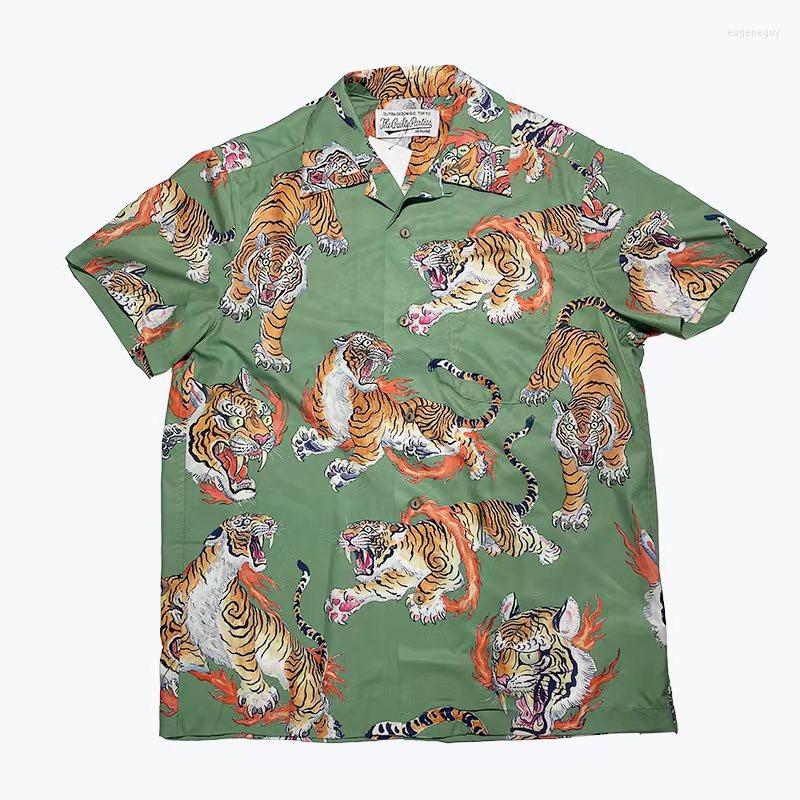

Men' Casual Shirts Green WACKO MARIA Tiger Shirt Men Women Top Version Limited Edition Hawaiian Short Sleeve, 19