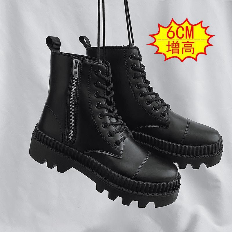 

Martin Boots English style high top leather boots Fashion side zipper Autumn and winter new boot Men's shoes Large, Black