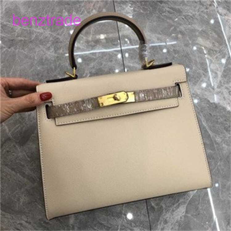

Herme Kely bags for women online shop 2022 new fashion commuter women's portable single shoulder cowhide palm pattern color matching, Milkshake white elephant grey