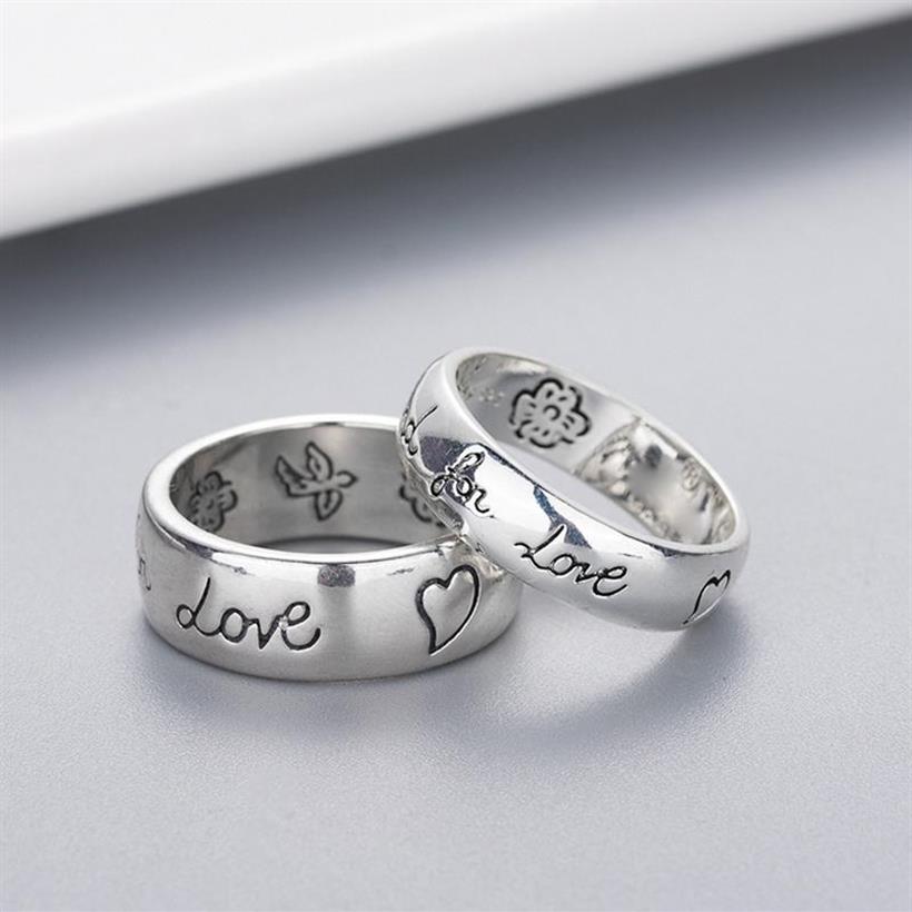 

band ring Women Girl Flower Bird Pattern Ring with Stamp Blind for Love Letter men Ring Gift for Love Couple Jewelry w294233O