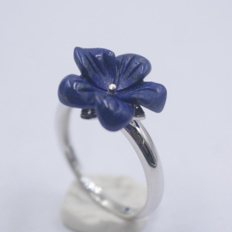 

Cluster Rings Pure S925 Silver &Lapis Lazuli Ring Retro Pattern 15mmW Charm Flower For Women US 5-9 Elegant Fine