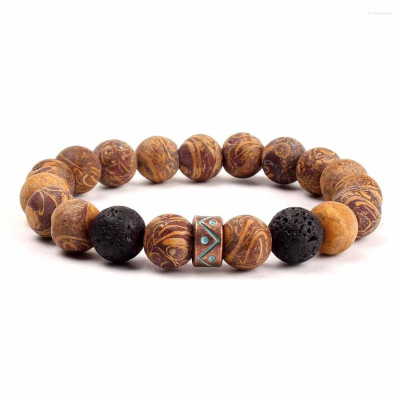 

Strand Natural Brown Sea Stripe Stone Beads Bracelet Fashion Single Circle Men's Beaded Charm Wholesale Men Jewelry