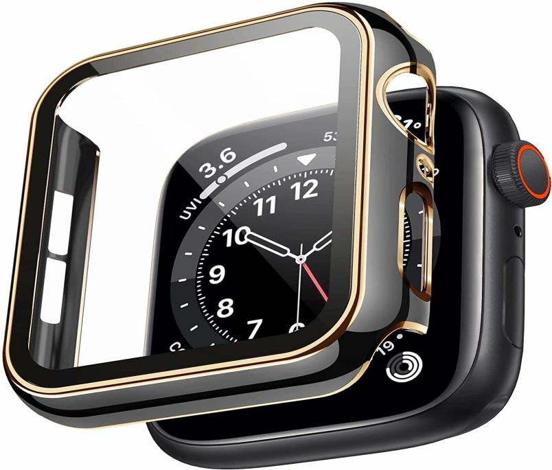 

Cover for Apple Watch Case 45mm 41mm PC Bumper Tempered Glass for Apple Watch iWatch Series 7 case4641737, Black silver