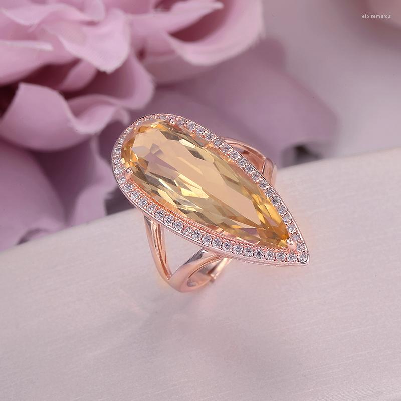 

Cluster Rings Fine Jewelry 925 Silver For Women Citrine Natural Gemstone Water Drop Yellow Luxury 18K Gold Plated Big Ring CCRI041